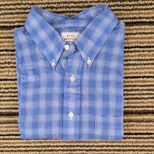 RVYC Trunk Club Blue Plaid Cotton USA Large Mens Long Sleeve Button Up Shirt